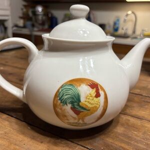 White Teapot with Rooster Design